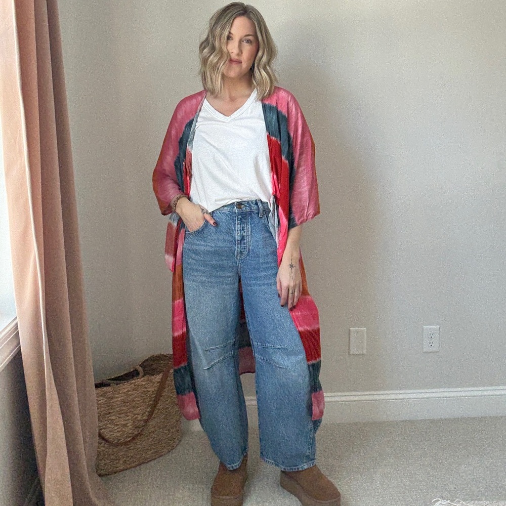 Vibrant stripe tie-dye kimono